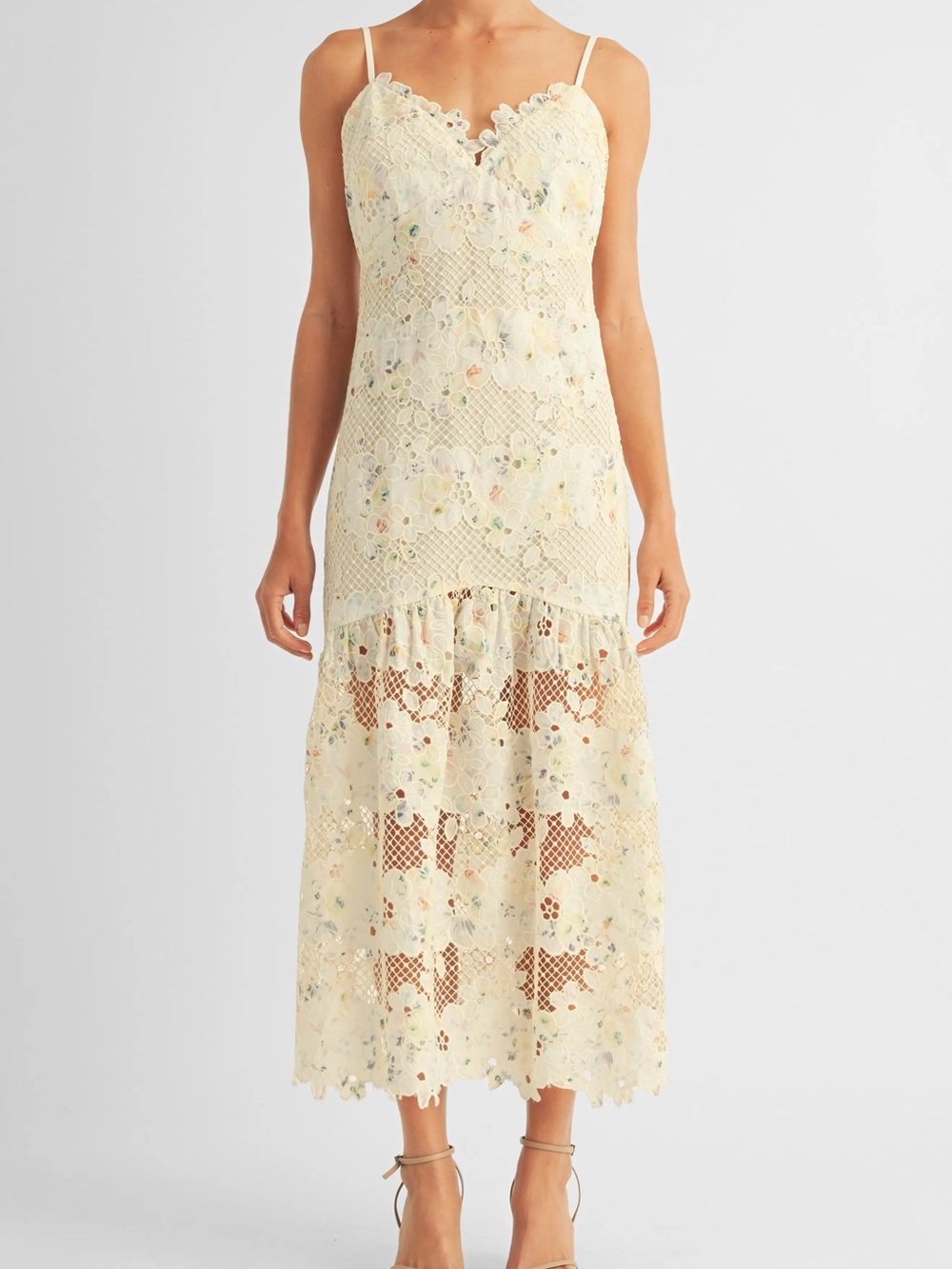Arose Studio Sabrina Floral Lace Midi Dress
